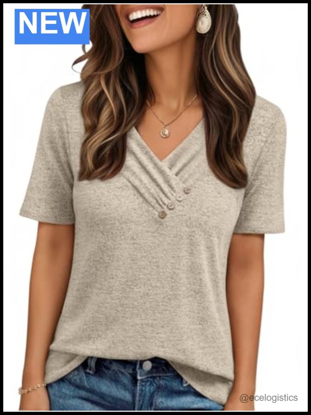 Short Sleeve Tunic V-Neck Blouse Casual Business Summer Top